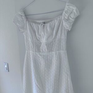 Chic White Eyelet Asymmetrical Dress